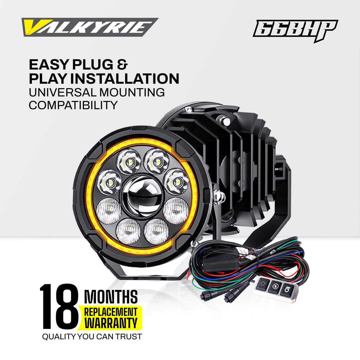 66BHP Valkyrie 4.5 Inch; 120W Ultra Vision Auxiliary Light – High/Low Beam + Amber DRL | 13200 Lumens | IP68 Waterproof