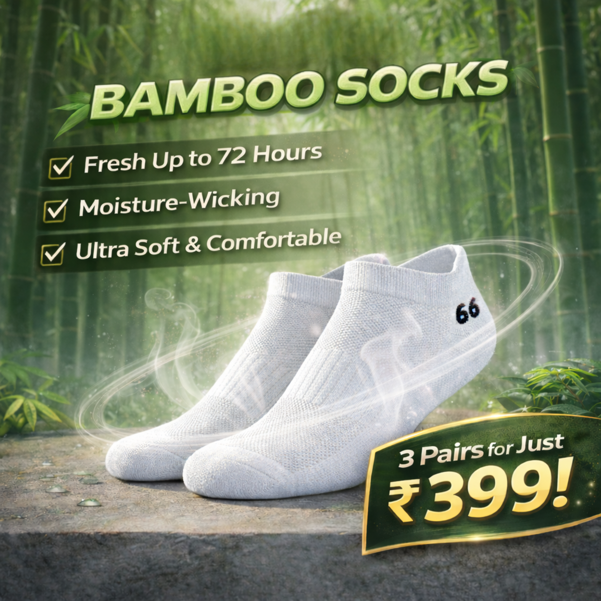 66BHP Bamboo Socks – Odor-Free for 72 Hours | Ultra-Soft | Moisture-Wicking | All-Day Comfort Socks