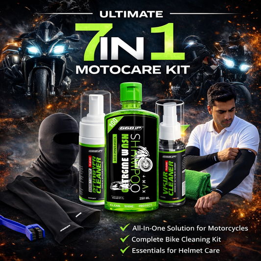 66Bhp Rider Care Combo Kit ( 7 in 1 ) – Helmet & Gear Cleaning + Riding Essentials