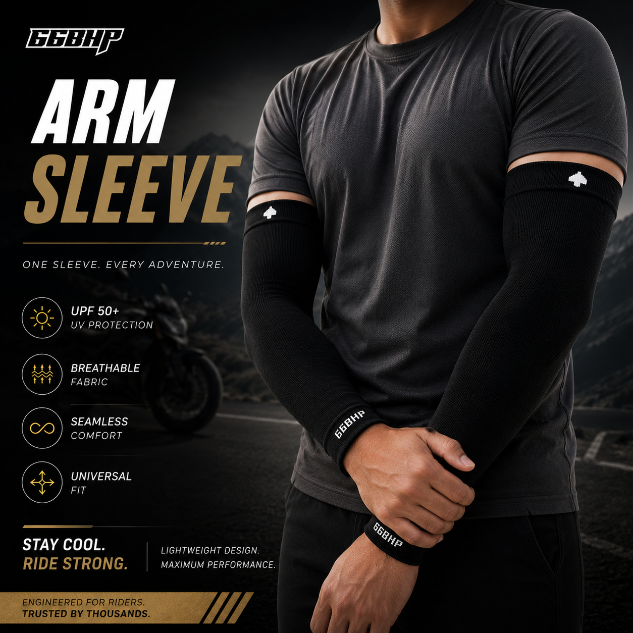 66Bhp Arm Sleeve – UPF50 Protection for Men & Women