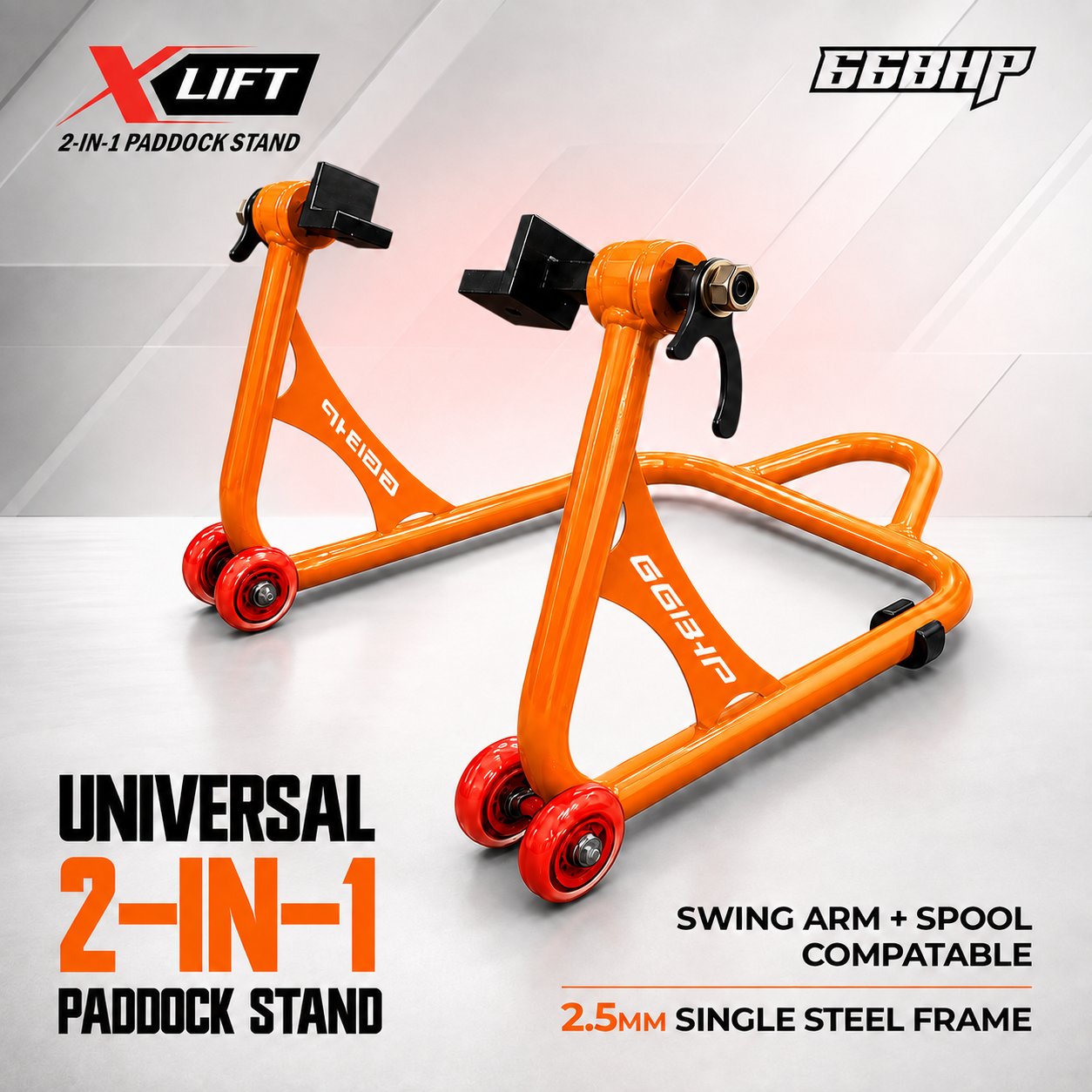 66Bhp X-Lift | The Ultimate 2-in-1 Paddock Stand – Spool & Swingarm Ready