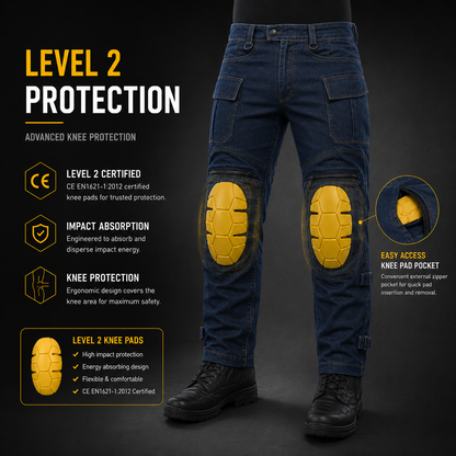 66BHP Riding Denim Pants With Level 2 Knee Protectors