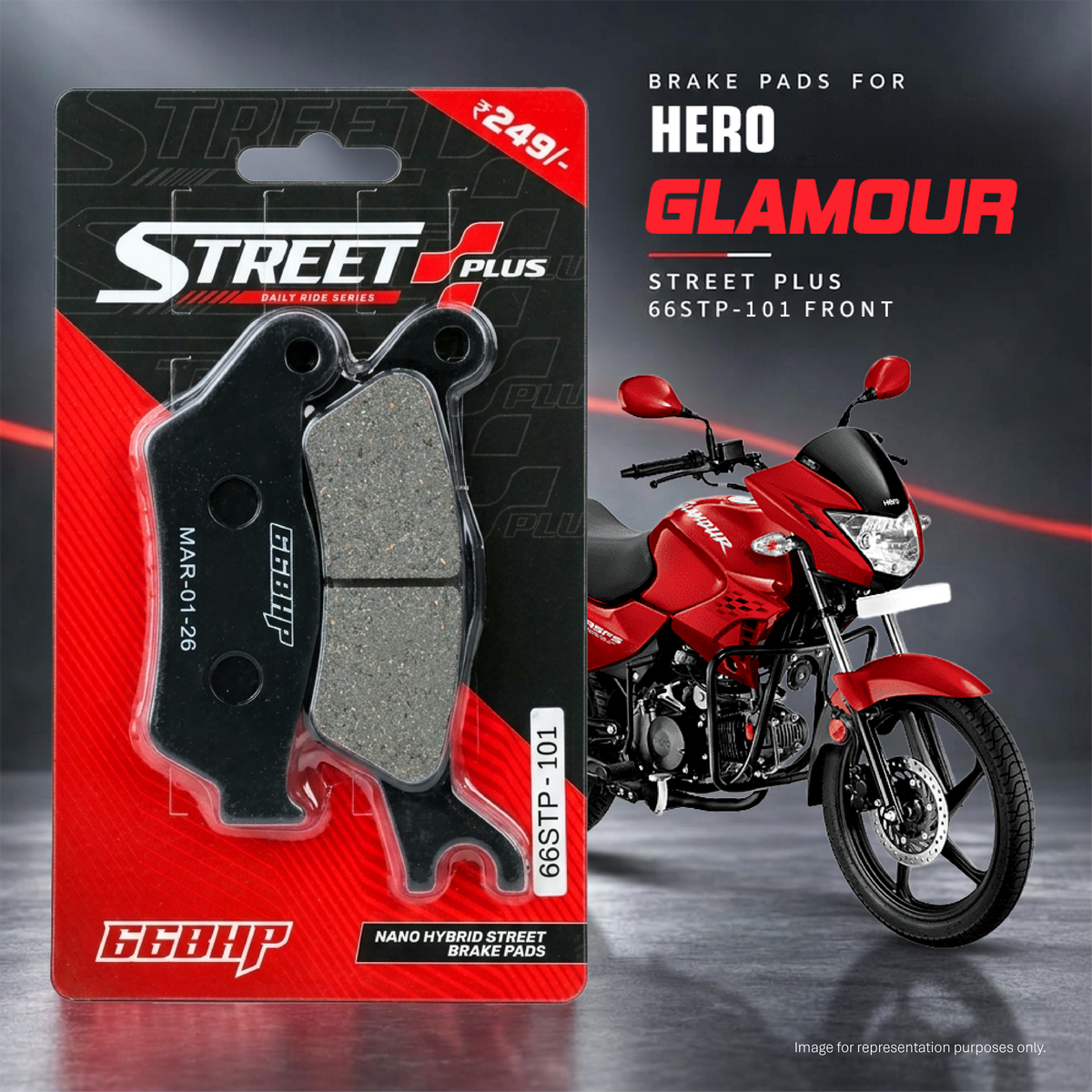Hero Glamour/Achiever  66BHP Street Plus Brake Pads