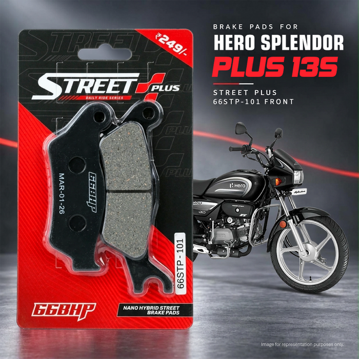 66BHP Street Plus nano-organic brake pads for Hero Splendor Plus 13S /Super Splendor/Splendor I Smart