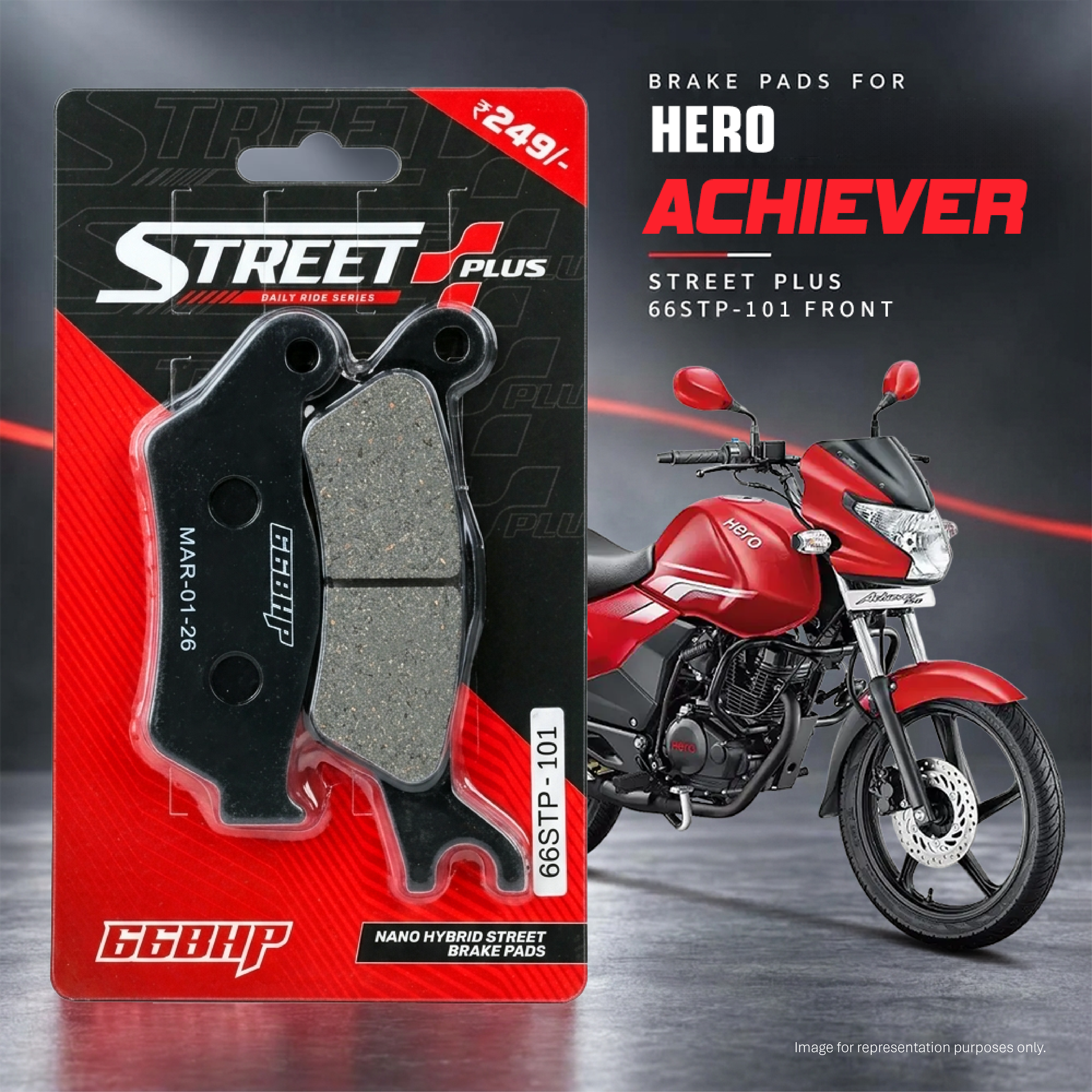 Hero Glamour/Achiever  66BHP Street Plus Brake Pads