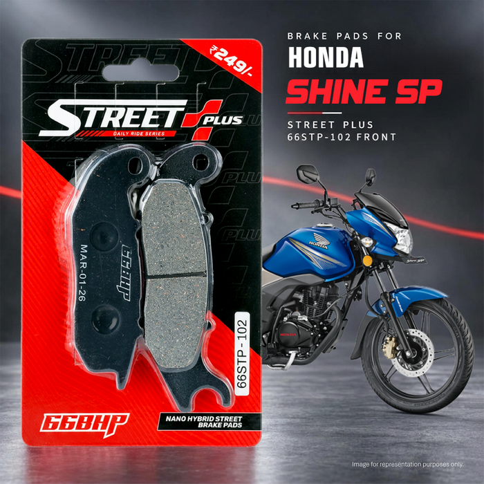 66BHP Street Plus nano-organic brake pads for Honda Shine SP