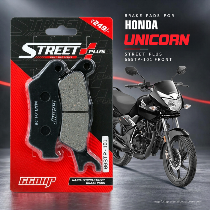 66BHP Street Plus nano-organic brake pads for Honda Unicorn 160