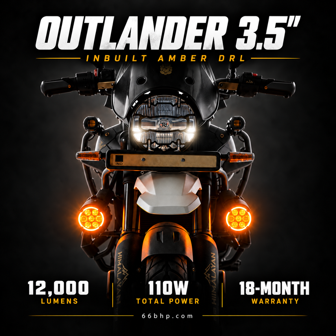 66BHP Outlander 3.5" Dual Projector LED Auxiliary Light with DRL | 110W | 12,000 Lumens | IP68 Waterproof