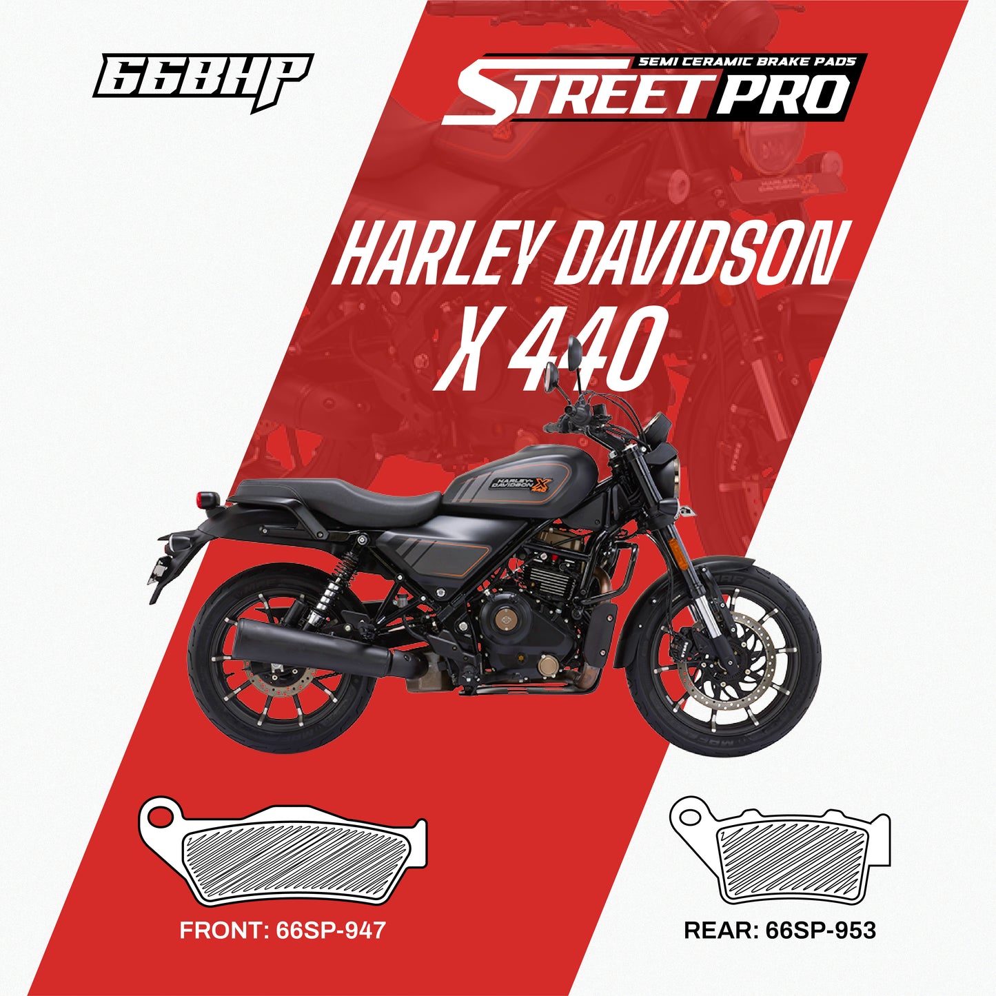 Harley davidson 440x 66bhp street pro semi ceramic brake pads