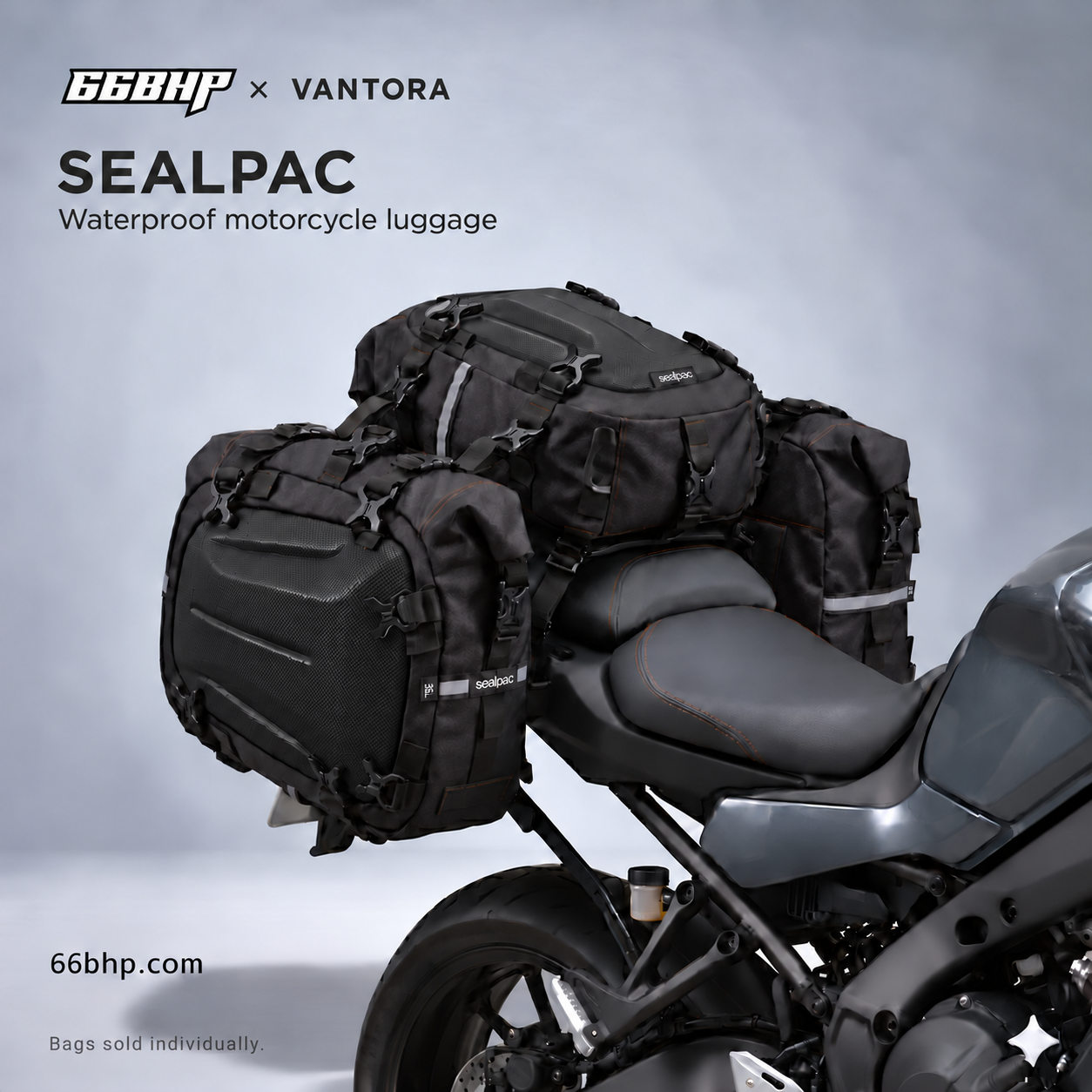 66BHP x Vantora Sealpac Waterproof Motorcycle Dry Bag | Tail Bag, Saddle Bag & Crash Guard Mount