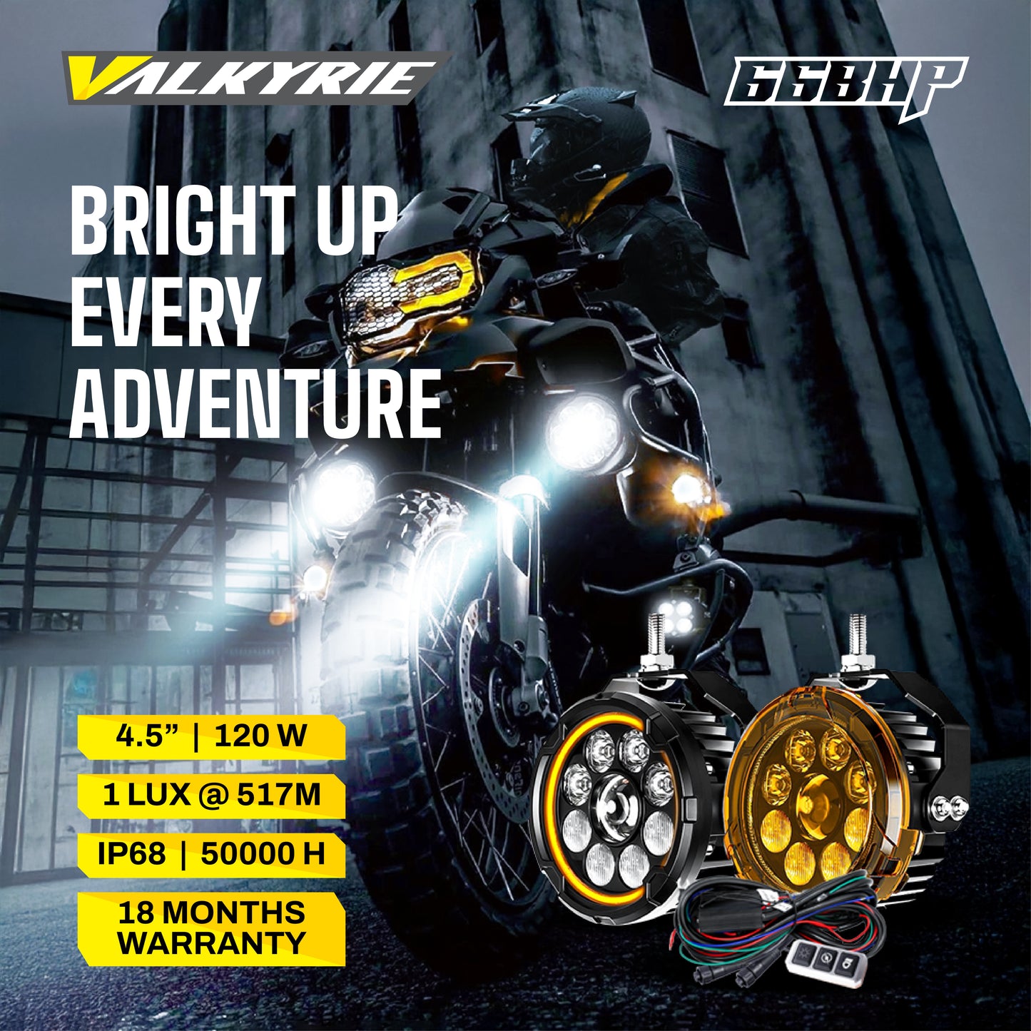 66BHP Valkyrie 4.5 Inch; 120W Ultra Vision Auxiliary Light – High/Low Beam + Amber DRL | 13200 Lumens | IP68 Waterproof