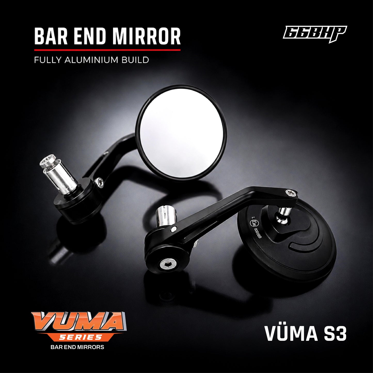 66BHP VUMA S3 Universal Aluminium Bar-End Mirrors