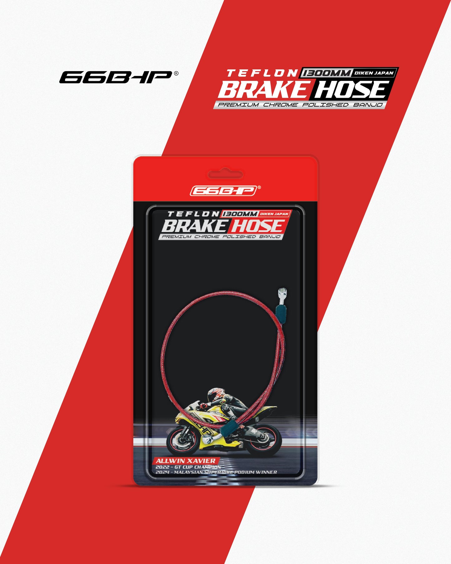 66Bhp Teflon Brake Hose 850MM (Diken Japan) with Premium Chrome Polished Banjo