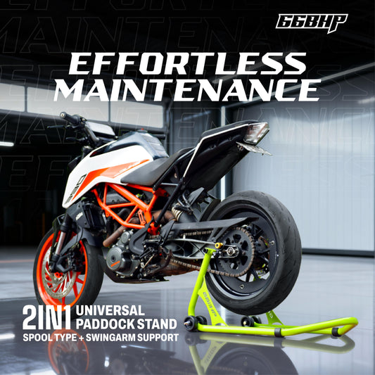 66Bhp Universal Paddock Stand – Spool Type + Swing Arm (2-in-1)
