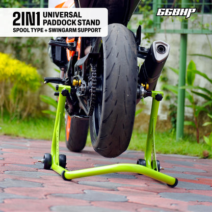 66Bhp Universal Paddock Stand – Spool Type + Swing Arm (2-in-1)