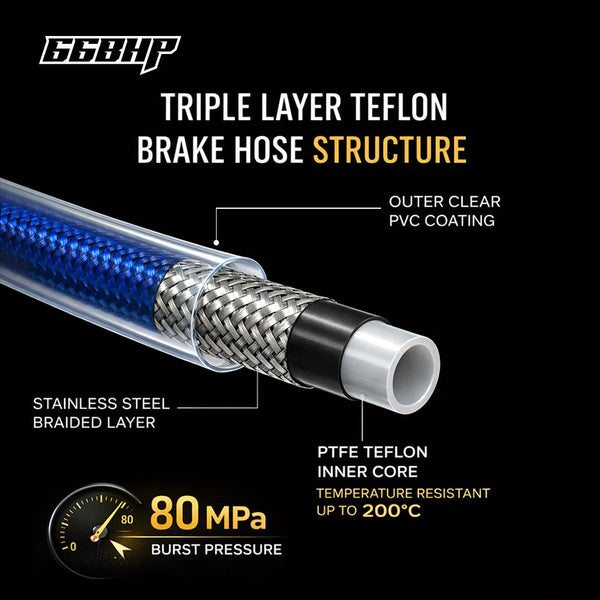 1300mm 66Bhp Teflon Brake Hose  (Diken Japan) with Premium Chrome Polished Banjo