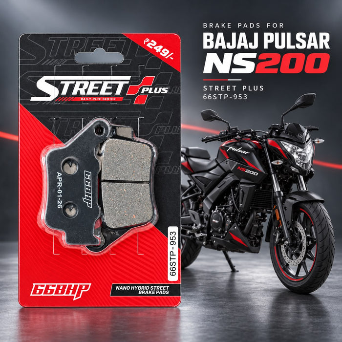 66BHP Street Plus nano-organic brake pads for Bajaj Pulsar NS 200/AS 200/RS 200