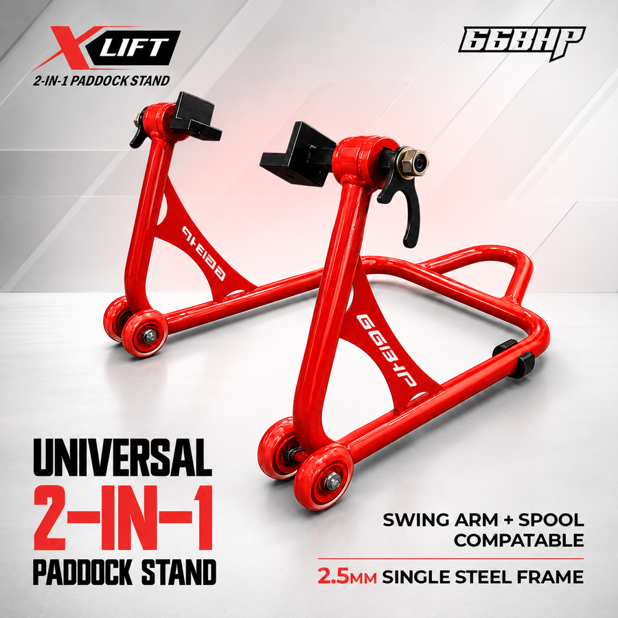 66Bhp X-Lift | The Ultimate 2-in-1 Paddock Stand – Spool & Swingarm Ready